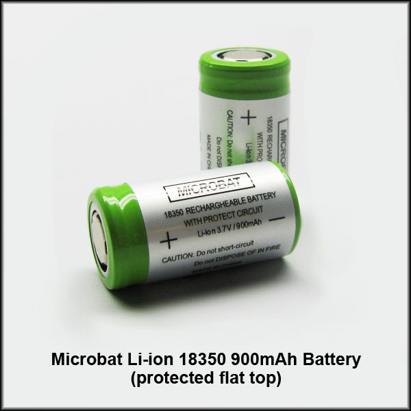 Microbat 18350 900mah 3.7V Li-ion Battery (protected flat top)